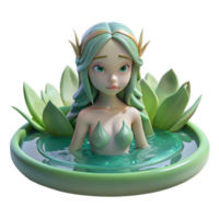 notable traditional A serene water nymph floating in a crystal clear pond, soft lighting, fantasy art style premium png
