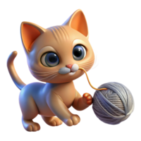 alluring energetic elegant A playful kitten batting at a ball of yarn, illuminated by warm indoor lighting, rendered in a painterly style elite png
