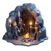 dramatic creative A group of adventurers exploring a dark and mysterious cave, flickering torchlight, adventurous and gritty style expertly shot png