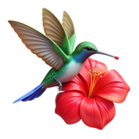 hypnotic baroque A vibrant hummingbird hovering near a bright red hibiscus flower, with dew drops glistening on its wings, rendered in a photorealistic style with soft natural light high resolution png