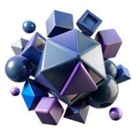 breathtaking urban A cluster of geometric shapes, floating and rotating in space, with dramatic backlighting, in a constructivist style museum quality png