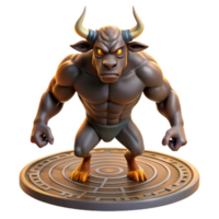dramatic quintessential A powerful Minotaur standing in the labyrinth, muscles rippling in the torchlight, realistic and detailed, png