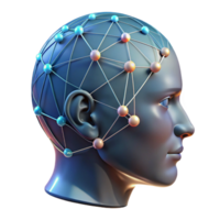 reflexivo suntuoso uma transparente humano cabeça com brilhando neural redes visível dentro, intrincado conexões e caminhos, Sombrio fundo, científico ilustração estilo perfeito clareza png