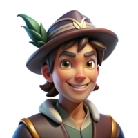 magnificent gothic Portrait of a charming rogue with a sly smile and a twinkle in their eye, wearing a feathered hat, lit by dim tavern lighting, character portrait style studio quality png