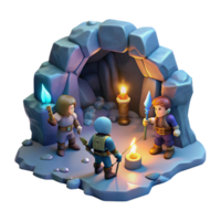 dreamy mesmerizing A group of adventurers exploring a dark and mysterious cave, flickering torchlight, in a classic dungeon crawler style professional png
