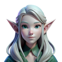 glorious intense creative Portrait of a delicate elf with long, flowing hair, pointed ears, and a serene expression, lit by moonlight filtering through trees, in a ethereal style crisp png