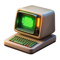coveted rustic A vintage computer terminal displaying cryptic green text, bathed in the warm glow of CRT monitor, pixel art style authentic png