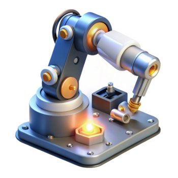 pristine whimsical abstract A robotic arm assembling a complex circuit board, sparks flying, illuminated by industrial lighting, in a photorealistic style flawless png