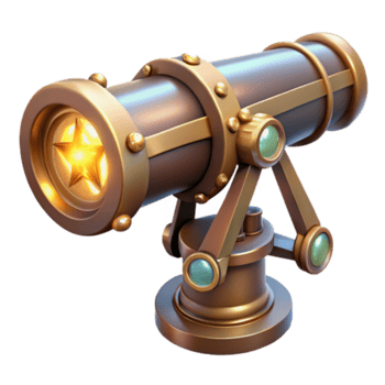 alluring reflective coastal A steampunk telescope, pointed towards a celestial clockwork mechanism, illuminated by starlight and the soft glow of internal lights professional png