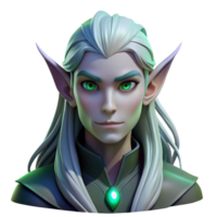 splendid standout Portrait of a mystical elf with pointed ears, long silver hair, and glowing green eyes, lit by moonlight, in a fantasy art style png