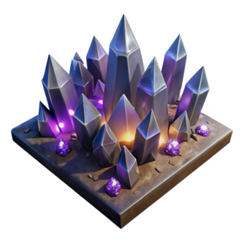 tranquille somptueux une champ de embrasé, cristalline fragments, avec pointu, angulaire bords et réfracté lumière, dans une sombre, mystérieux réglage magistralement capturé png