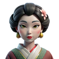 extraordinary joyful elegant Portrait of a beautiful geisha with elaborate makeup and a silk kimono, soft, diffused lighting, Japanese art style precision png