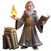 remarkable artistic A wise old wizard casting a spell in a dusty, forgotten library, warm firelight, classical painting style luxury png