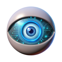magnífico inesquecível uma digital representação do uma humano olho, íris digitalização e analisando dados, iluminado de brilhando binário código, dentro uma futurista, biométrico estilo png