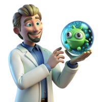 dramatic playful rustic A scientist in a sterile, white lab coat examines a pulsating, bioluminescent alien artifact contained within a force field. Clinical, realistic style studio quality png