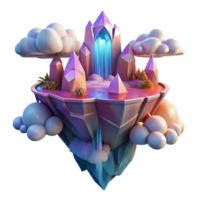 splendid baroque A floating island with crystal castles and waterfalls cascading into the clouds, vibrant sunset lighting, dreamlike style elite png