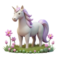 glorious distinguished A serene unicorn grazing in a field of ethereal flowers, soft diffuse lighting, dreamlike and romantic style png