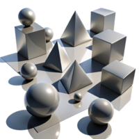 exemplary avant garde A field of floating, geometric shapes, casting long, dramatic shadows, in a surrealist style high resolution png