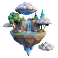 alluring standout A floating island in the sky, connected to the ground by a waterfall, whimsical style, fantasy art, png