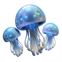 alluring bohemian A group of jellyfish floating in the ocean, bioluminescent lighting, ethereal and otherworldly style crisp png