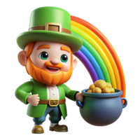 acclaimed rustic A mischievous leprechaun guarding a pot of gold at the end of a rainbow, vibrant colours, cartoon style exclusive png