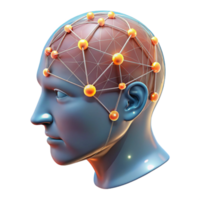 wonderful standout A transparent human head with glowing neural networks visible inside, intricate connections and pathways, dark background, scientific illustration style png