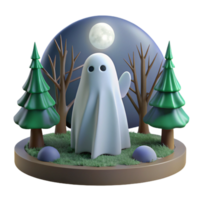 extraordinary inspired A ghostly apparition floating through a haunted forest, eerie moonlight, in a spooky horror style png