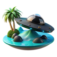 acclaimed classic A sleek, black spaceship landing on a pristine, alien beach, crystal clear turquoise water lapping at the shore, vibrant, tropical color palette, digital art style genuine png