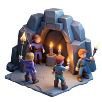 pristine ethereal artistic A group of adventurers exploring a dark and mysterious cave, flickering torchlight, in a classic dungeon crawler style detailed png