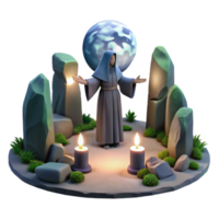 captivating distinguished A mysterious druid performing a ritual in a stone circle, soft moonlight, Celtic style png