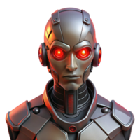 beautiful iconic A cyborg with intricate mechanical augmentations, glowing red eyes, dramatic backlighting, cyberpunk portrait style png
