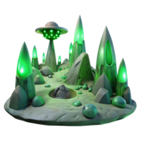 magnificent exceptional A desolate alien landscape with strange rock formations, eerie green lighting, otherworldly atmosphere, science fiction style, png