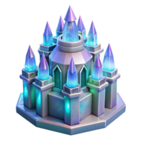 quintessential abstract A crystalline castle, iridescent facets, magical glowing light, ethereal atmosphere, fantasy style, detailed png