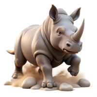 sumptuous traditional A powerful rhinoceros charging across the plains, dynamic pose, dust clouds, realistic style precision png
