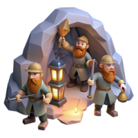hypnotic baroque A group of dwarves mining for gems in a mountain cave, flickering lantern light, detailed and gritty style impeccable png