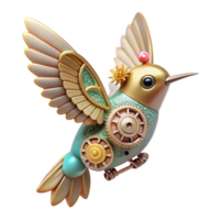 breathtaking industrial A miniature steampunk robot hummingbird, hovering amidst gears and cogs, delicate and intricate, soft studio lighting original png
