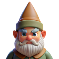 dramatic exceptional Portrait of a grumpy gnome with a pointed hat, a bushy beard, and a frowning expression, lit by dim, earthy light, in a whimsical fantasy style png