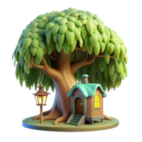 timeless art deco A whimsical treehouse nestled in the branches of a giant willow tree, soft sunlight filtering through the leaves, in a cozy storybook illustration style flawless png