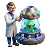 captivating reflective gothic A scientist examining a strange, pulsating alien artifact in a high tech laboratory. Retrofuturism style. Cool lighting exclusive png