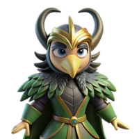 impressive notable A mischievous Loki transforming into a raven, feathers shimmering, Norse mythology style, shadowy, mysterious lighting png