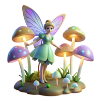 magnificent gothic A whimsical fairy with iridescent dragonfly wings, hovering over a field of glowing bioluminescent mushrooms. Soft, dreamlike lighting, art nouveau style crisp png