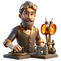 breathtaking urban A portrait of a steampunk inventor in his workshop, surrounded by tools and gadgets, illuminated by the warm glow of a forge and the soft light of a desk lamp 8K png