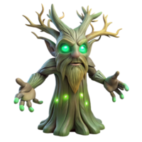 dazzling passionate mid century A wise old tree spirit with glowing eyes and flowing branches, standing in a primeval forest. Mystical, ethereal lighting, fantasy art style authentic png