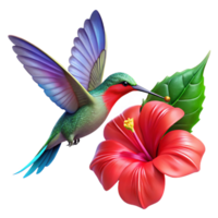 elegant elegant A vibrant hummingbird hovering near a bright red hibiscus flower, with dew drops glistening on its wings, rendered in a photorealistic style with soft natural light luxury png