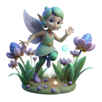 signature retro A whimsical pixie flitting through a moonlit meadow, bioluminescent flora, dreamlike art style 8K png