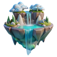 peaceful enchanting A floating island with waterfalls cascading down the sides, ethereal and magical style, fantasy art render, soft lighting precision png
