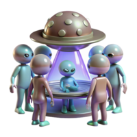 quintessential classic A group of aliens gathered around a strange artifact, mysterious and intriguing, science fiction style exclusive png
