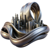 gorgeous quintessential Flowing ribbons of liquid mercury, reflecting a distorted cityscape, under a dramatic chiaroscuro lighting. Surreal style, high contrast png