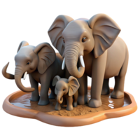 immaculate signature A group of elephants bathing in a muddy waterhole, warm lighting, photorealistic style png