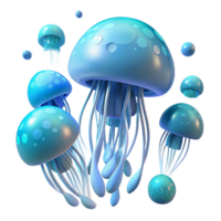 radiant harmonious bohemian A school of jellyfish floating in the deep ocean, bioluminescent glow, surreal style professional png